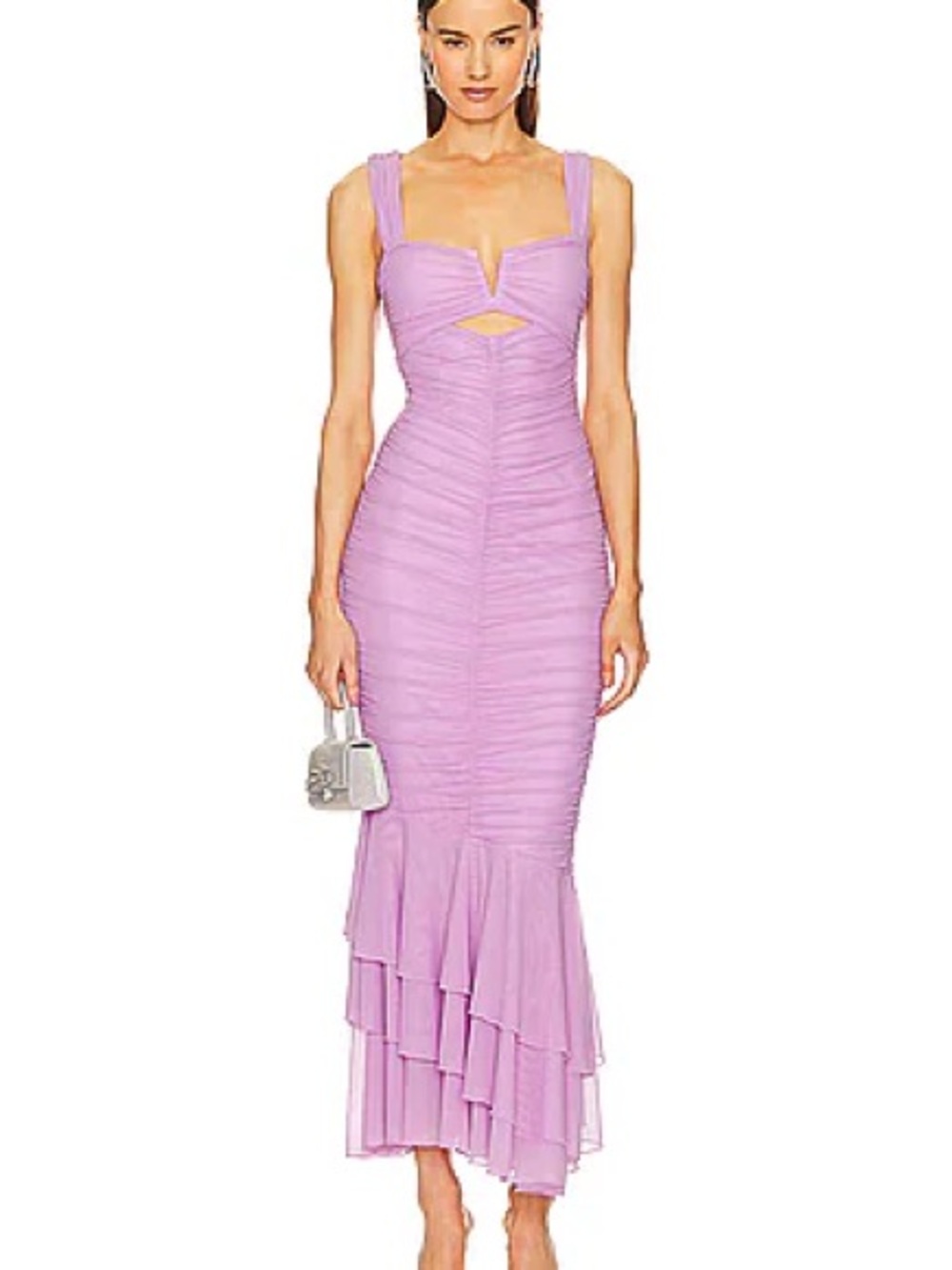 Michael Costello Lavender Ruched Mermaid Maxi Dress